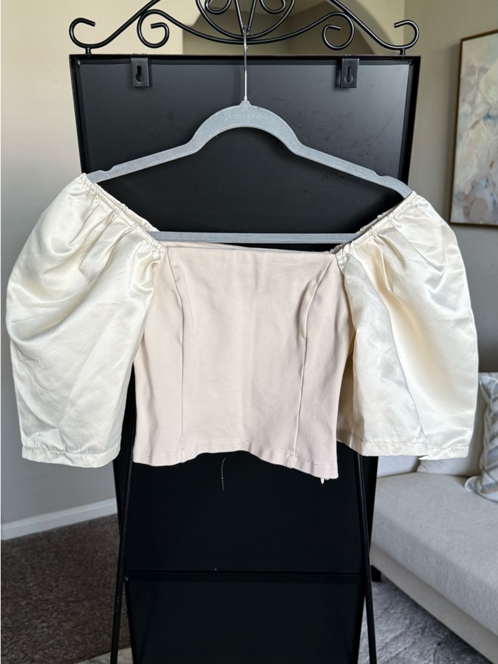 Ivory Off-Shoulder Puff Sleeve Crop Top